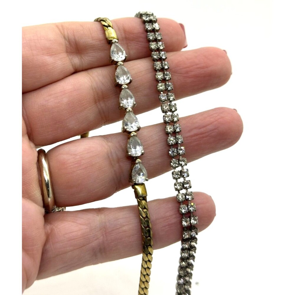 Vintage Bracelet Lot Rhinestone Tennis Bracelet Pear Cut Crystal Gold Tone